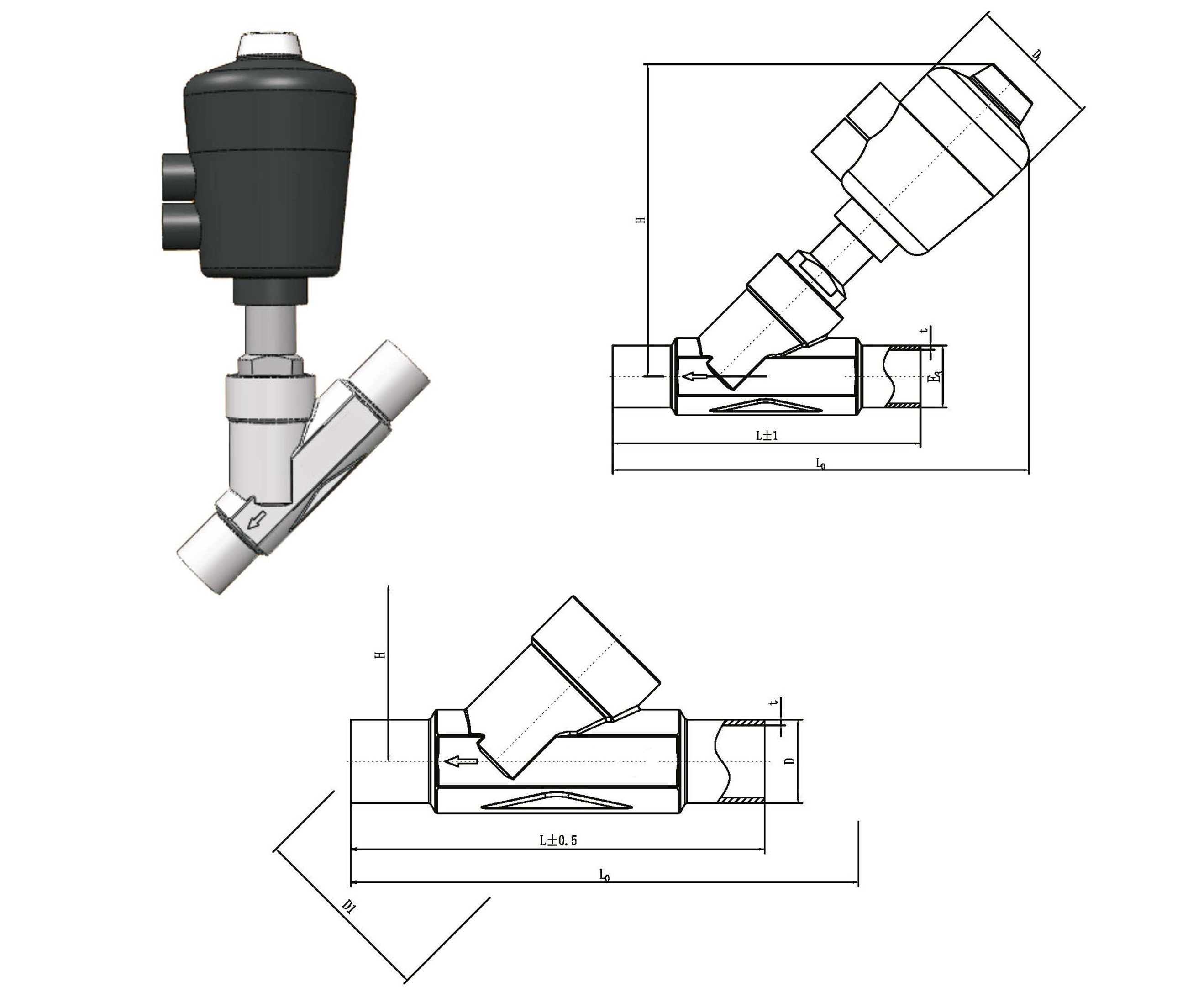 Pneumatic angle seat valve (Welding)1
