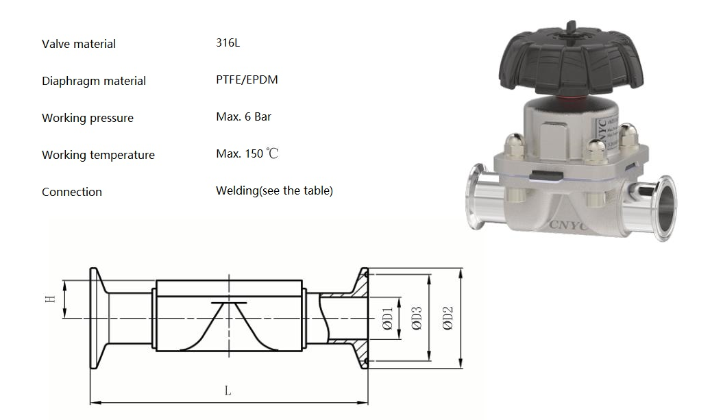 Hygienic Manual Diaphragm Valve (Clamp)3