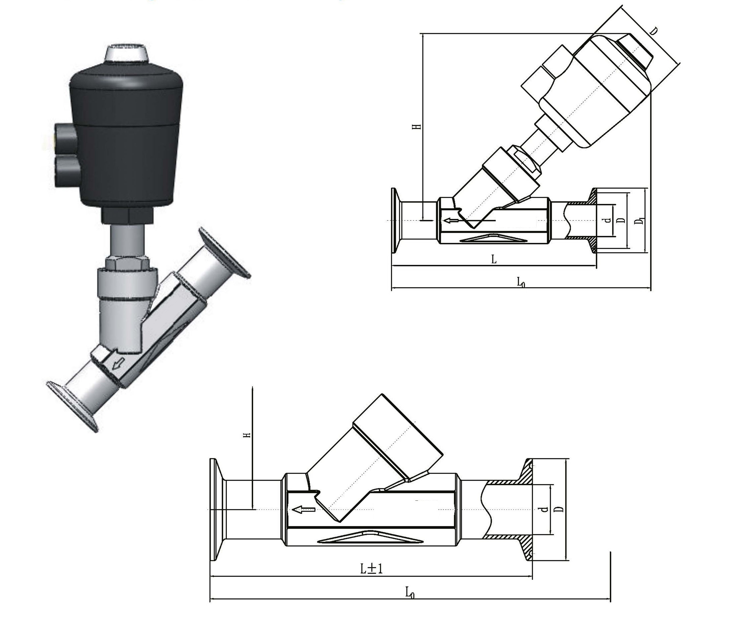 Pneumatic angle seat valve (Clamp)