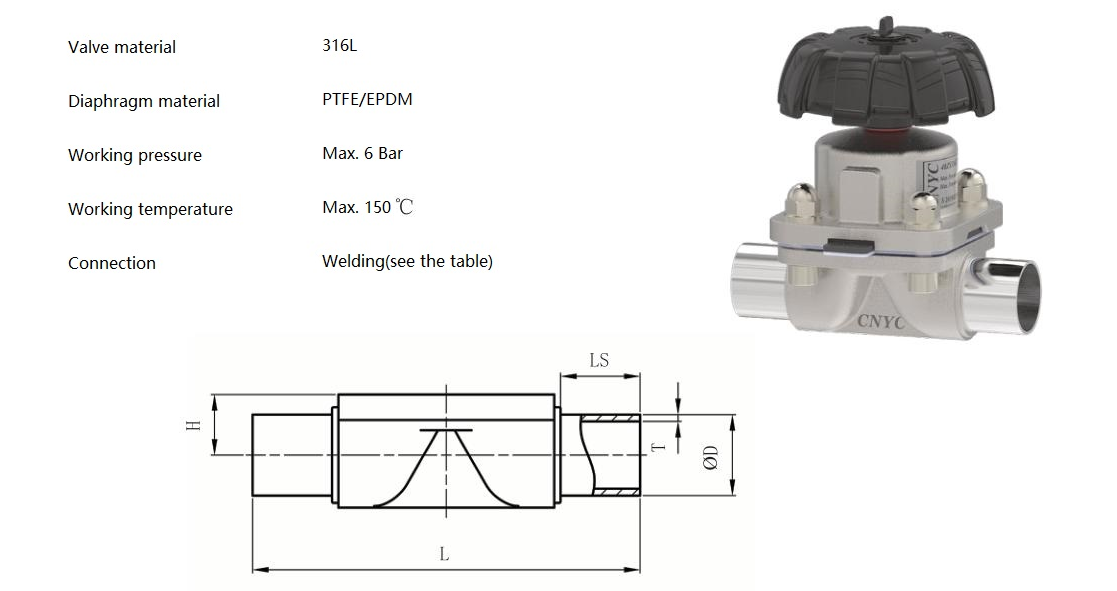 Hygienic Manual Diaphragm Valve (Welding)3